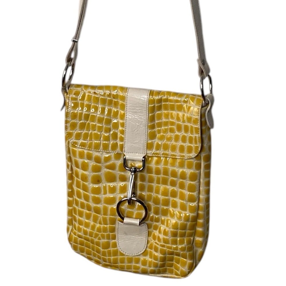 Yellow and Cream Textured Crossbody Bag with Metal Accent